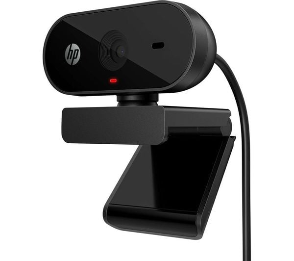 Black HP webcam on its monitor clip