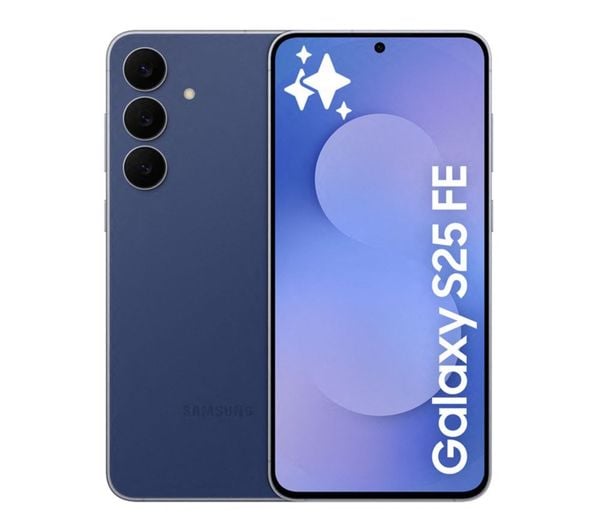Samsung Galaxy smartphone shown front and back in blue