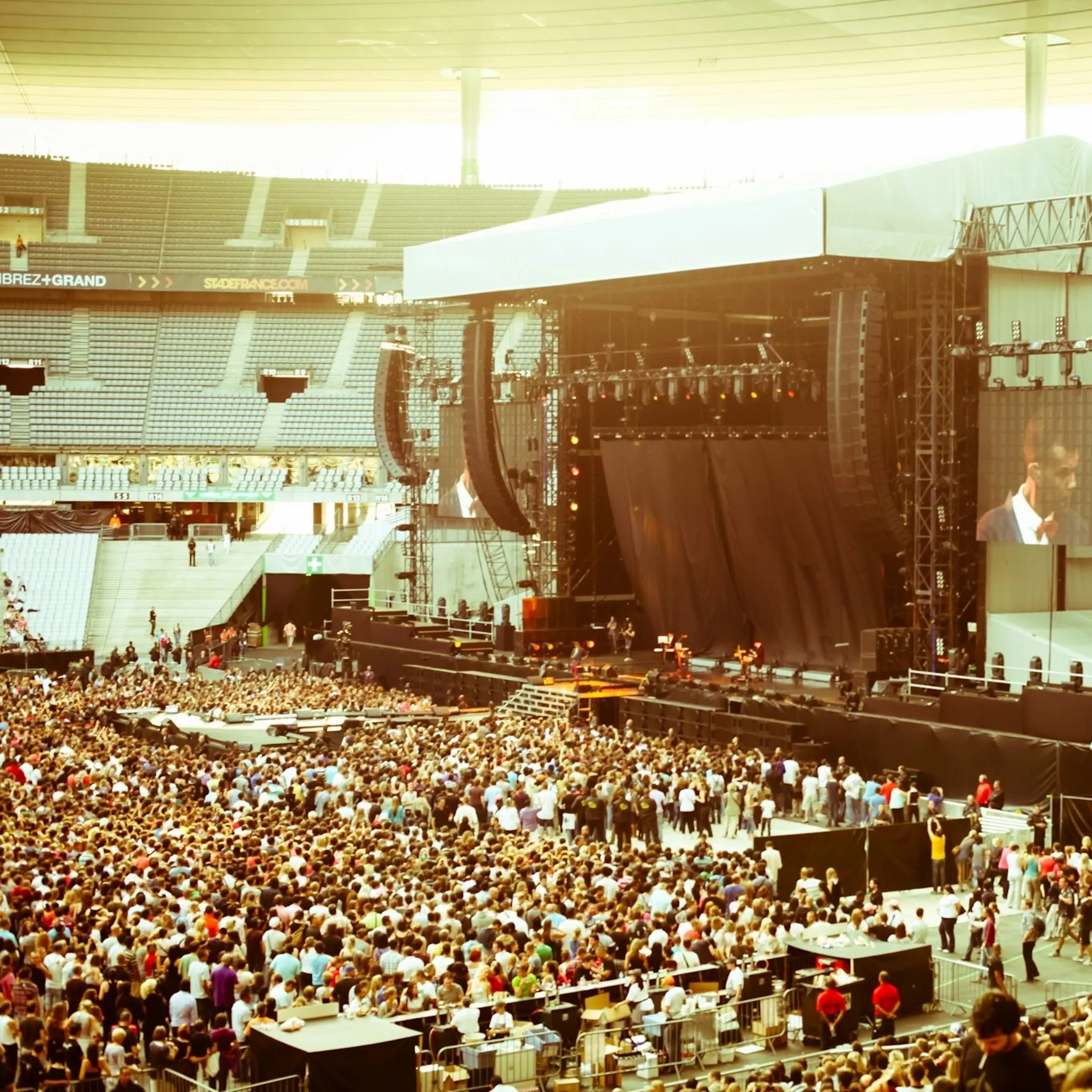 Stadium concert stage and crowd