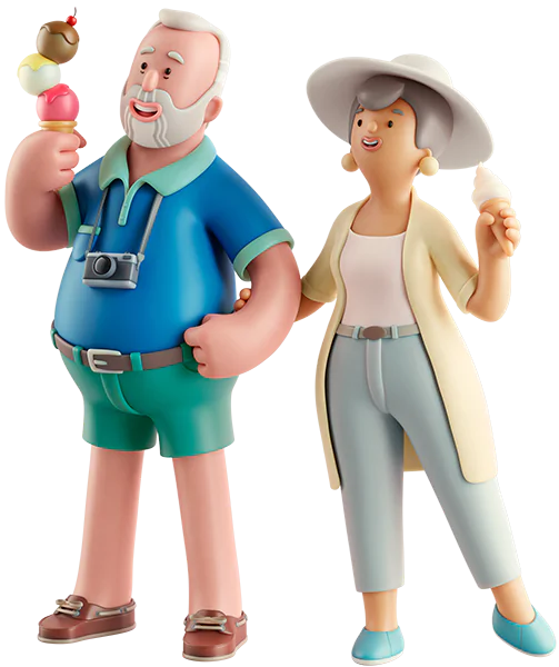 Two travellers enjoying ice cream on holiday