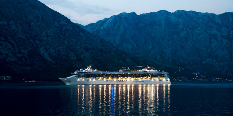 Cruise ship sailing at night
