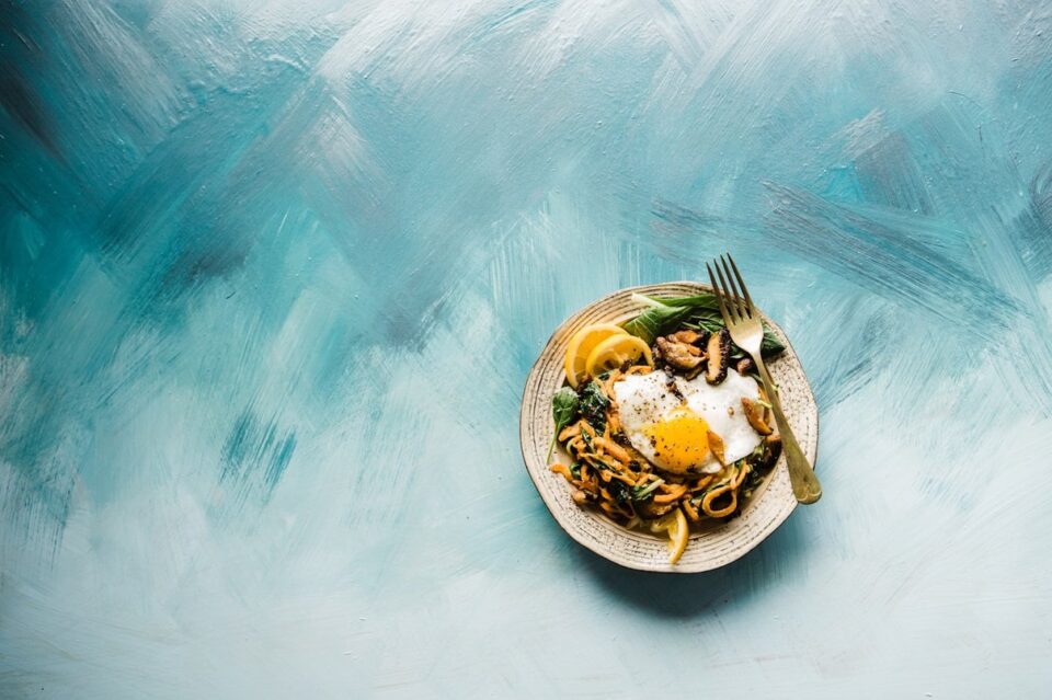 Egg bowl on a blue table