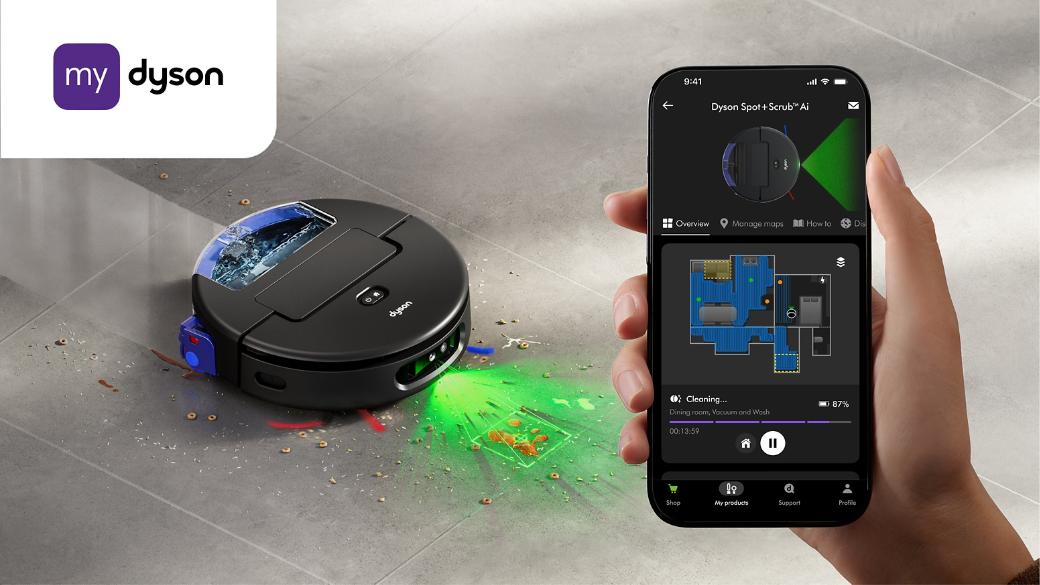 Rola umedă a aspiratorului Dyson Spot+Scrub Ai pe podea