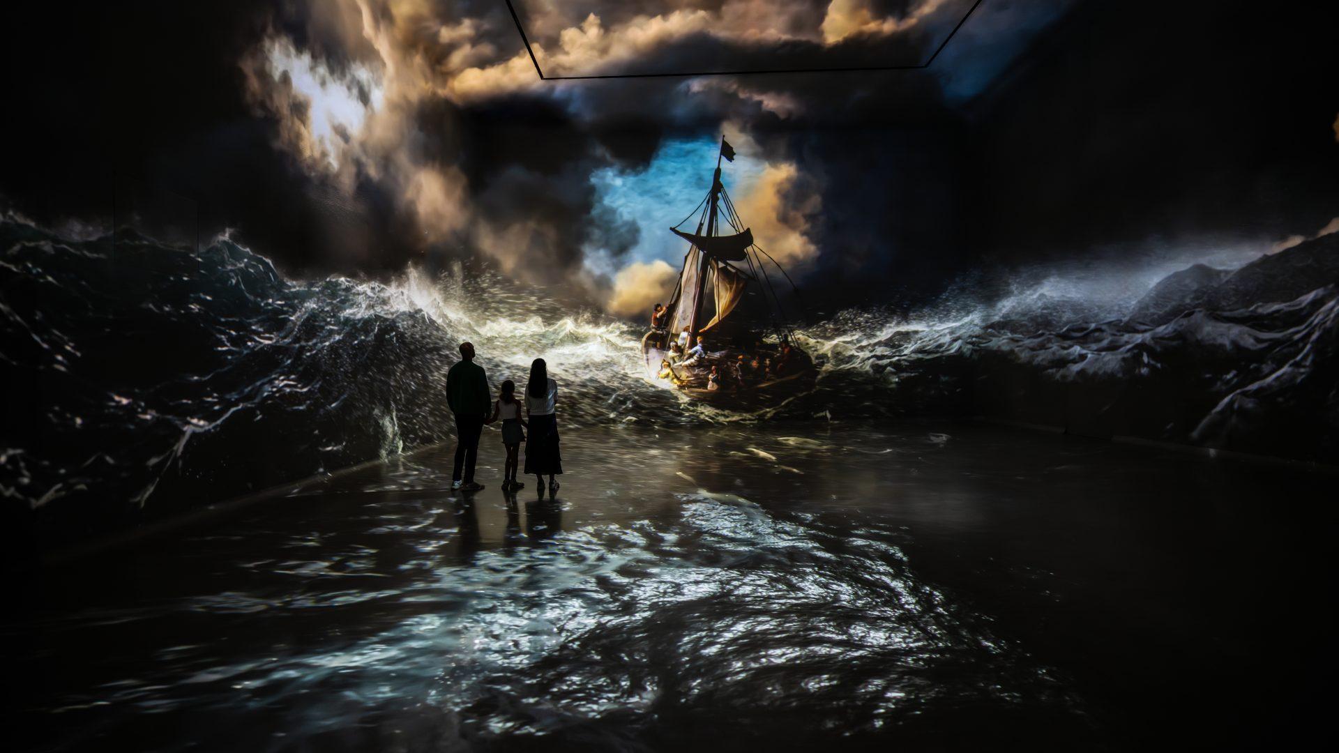 Rembrandt The Storm on the Sea of Galilee projected at FRAMELESS