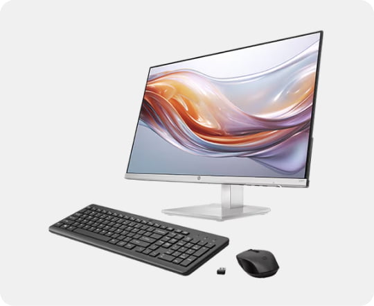 Accessoires informatiques et écran HP dans un bureau
