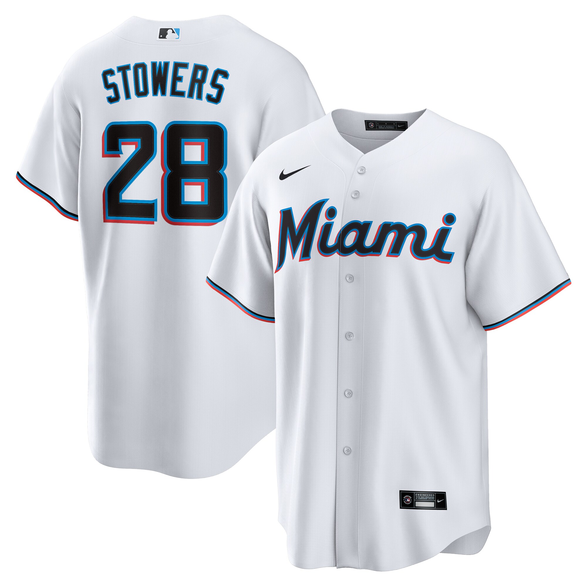 White Miami Marlins Kyle Stowers Nike replica jersey