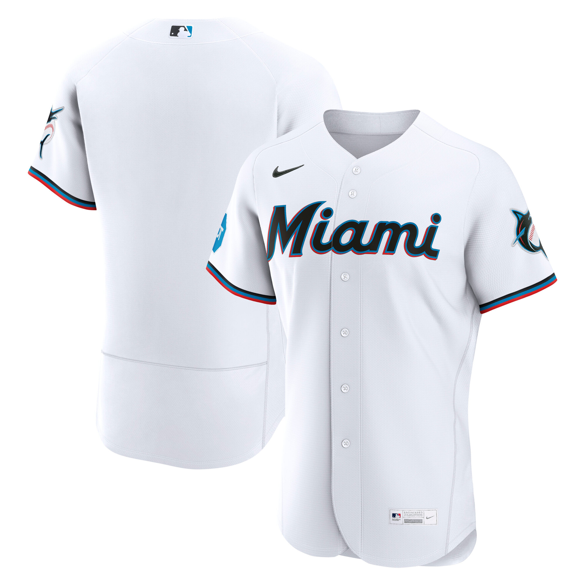 White Miami Marlins Nike home authentic jersey with sponsor patch