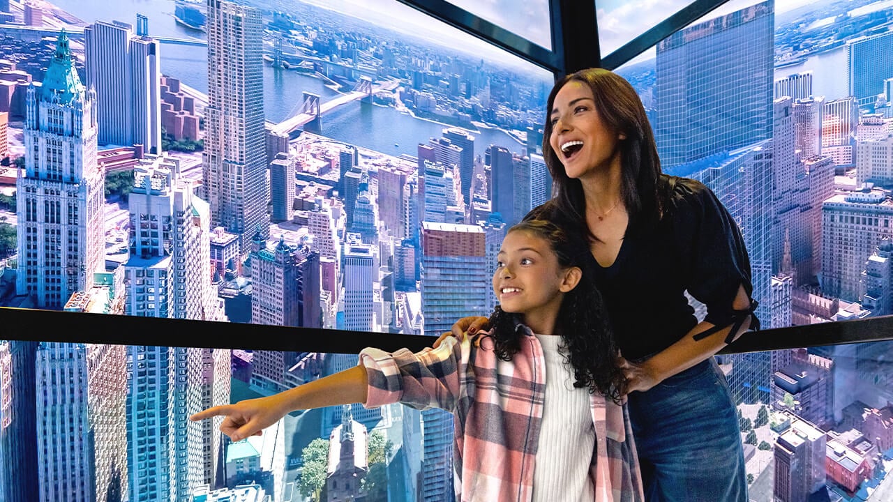 Visitors inside the SkyPod elevator