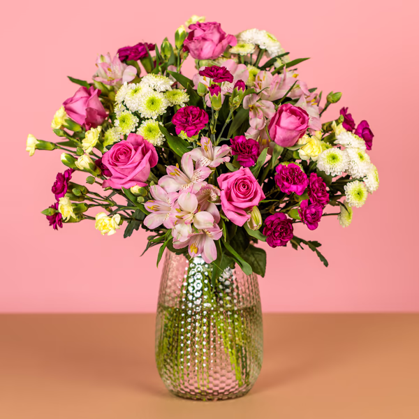 Loving Embrace bouquet with pink roses and pastel flowers