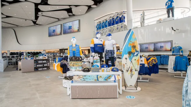 SoFi Stadium team store merchandise display