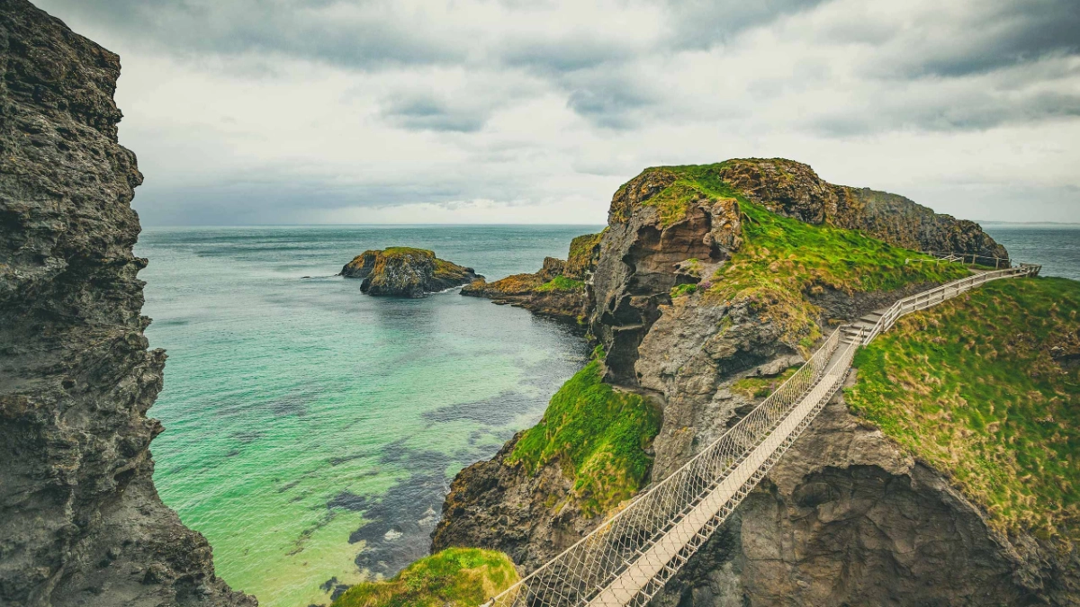 Coastal cliffs and a bridge near a cruise destination