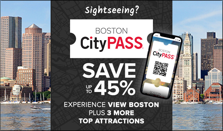 Boston CityPASS promotional banner featuring city sightseeing