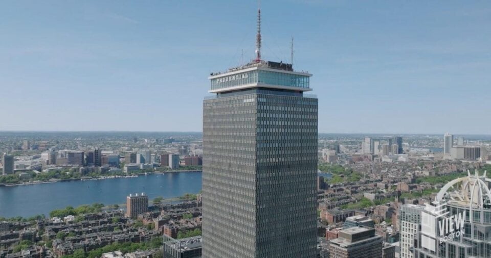 Prudential Tower exterior rising above the Boston skyline