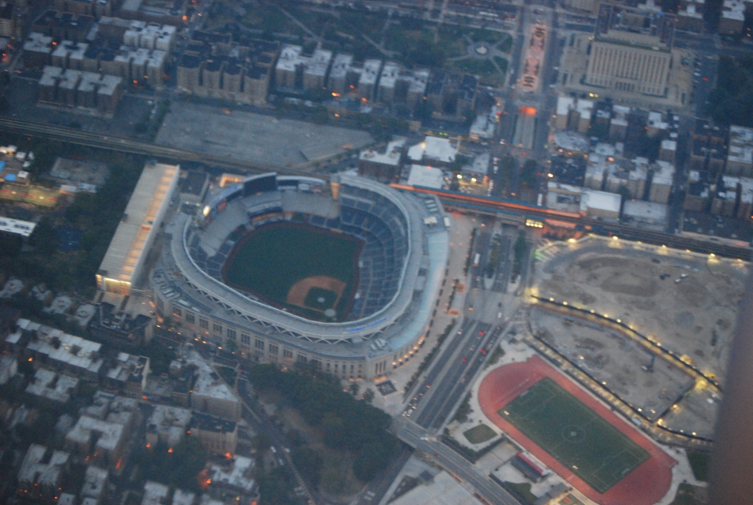 Aerial view of Yankee Stadium and its surrounding neighborhood