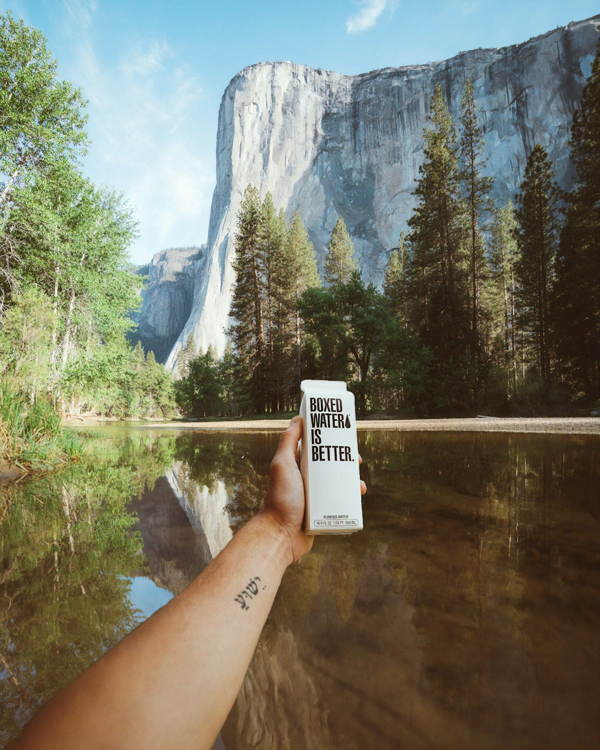 Boxed water at Yosemite during a journey