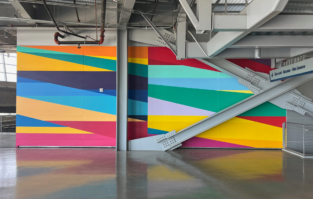 Colorful concourse wall mural inside AT&T Stadium