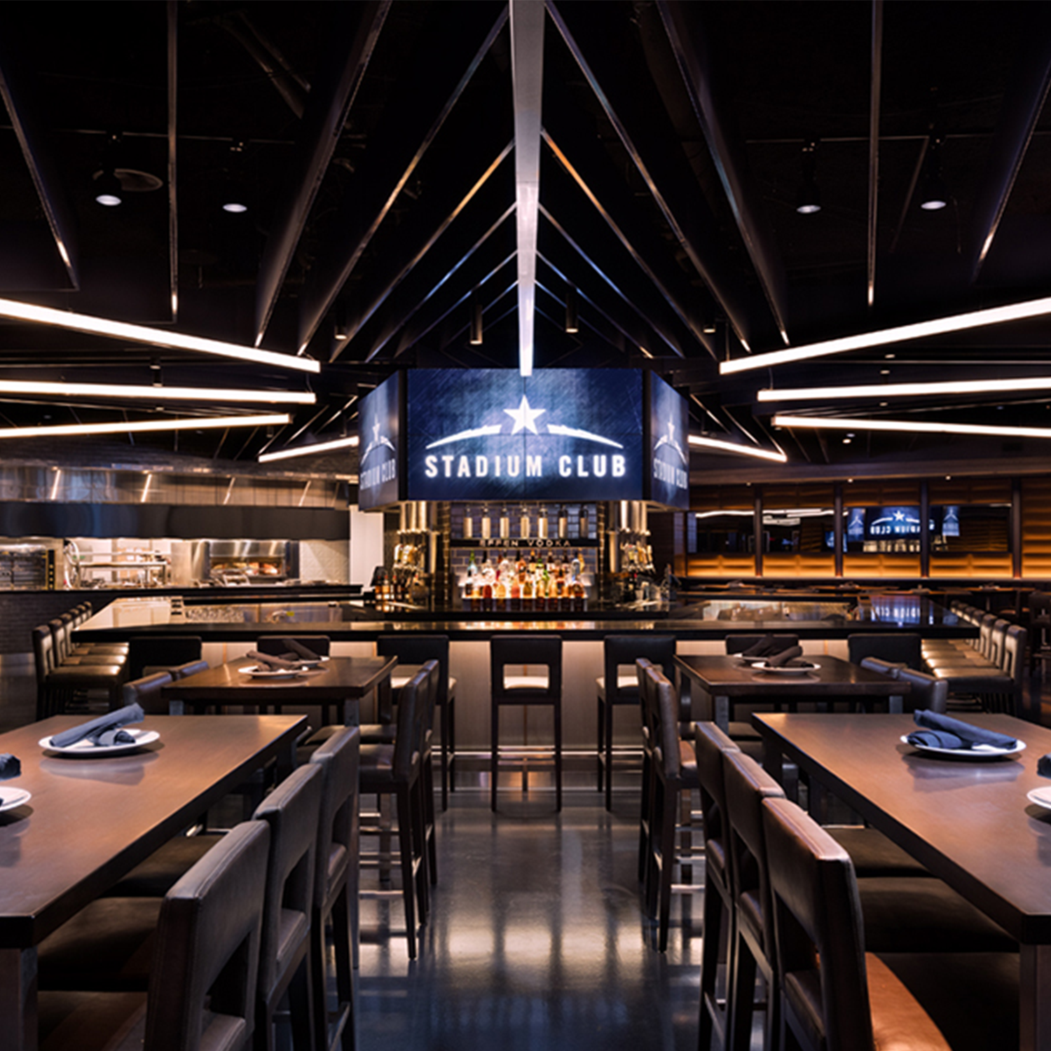 Stadium Club dining and bar interior inside AT&T Stadium