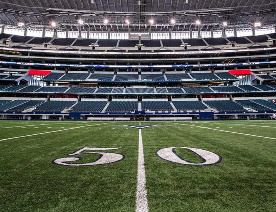 Empty stadium field interior at AT&T Stadium