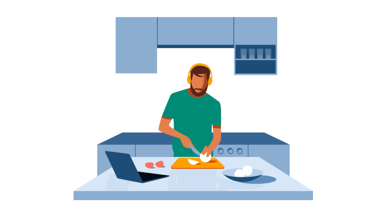 Personne qui écoute Audible en cuisinant