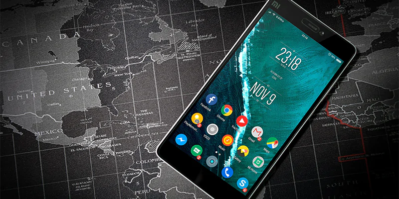 Smartphone displaying travel apps