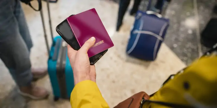 Passport and travel documents at an airport