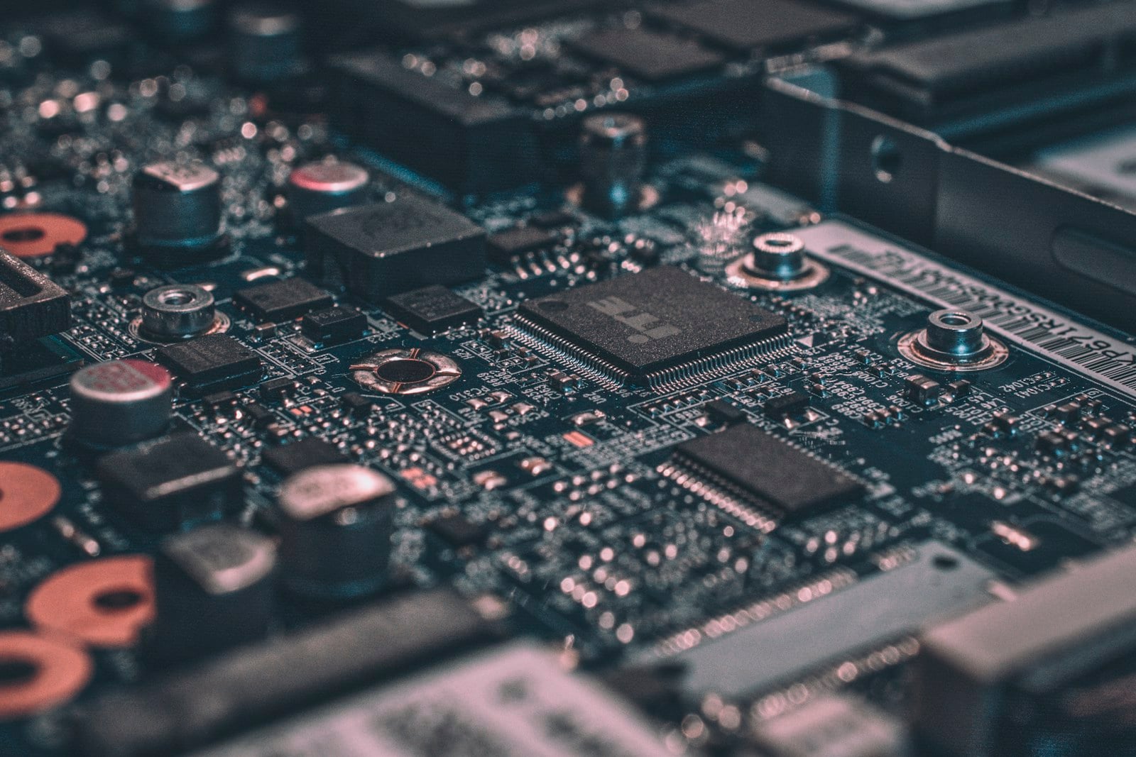 Close view of computer circuitry and components