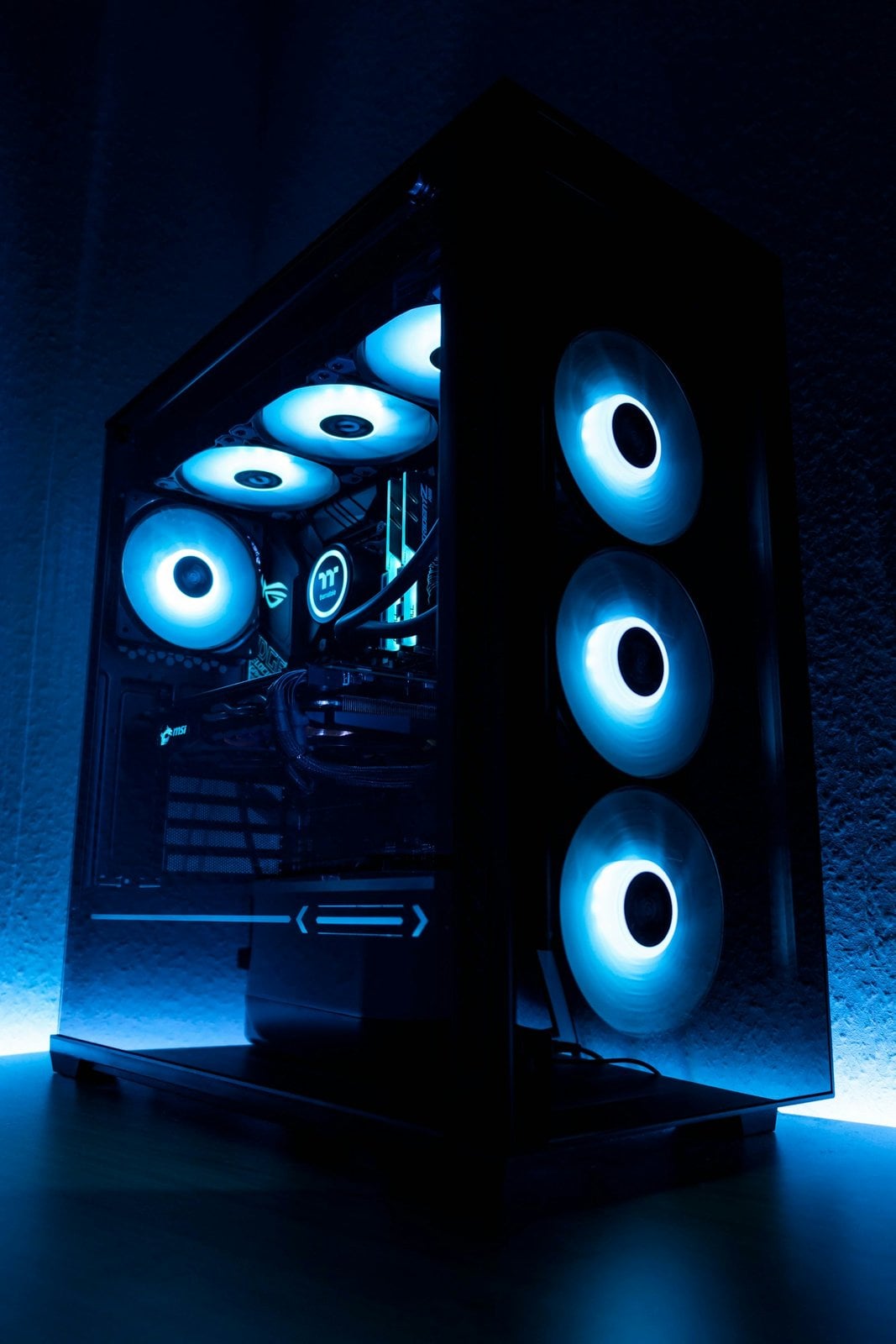 Desktop computer tower on a desk