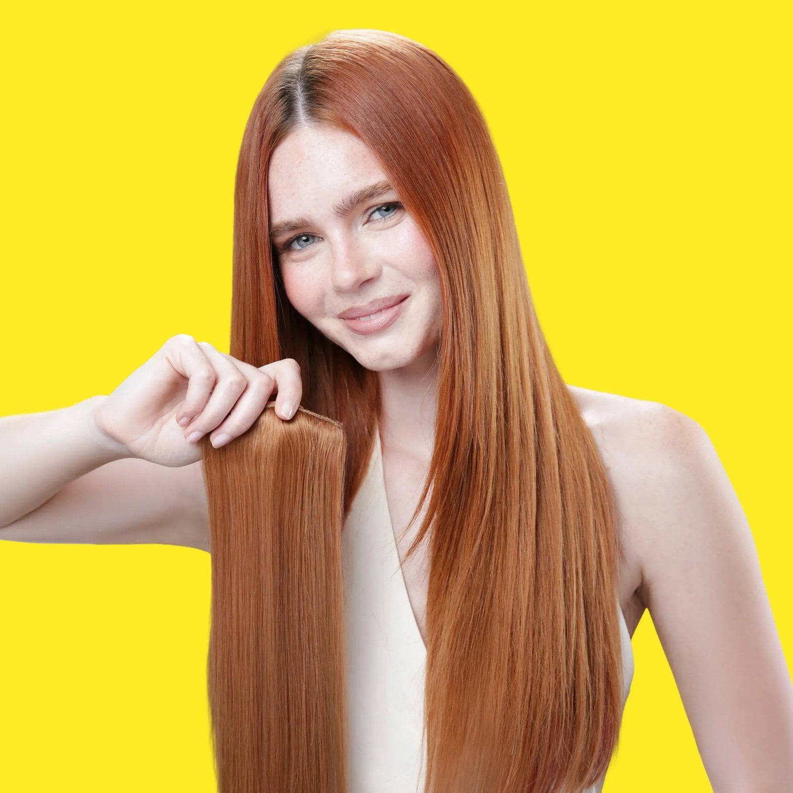 Double weft clip-in extensions shown in use