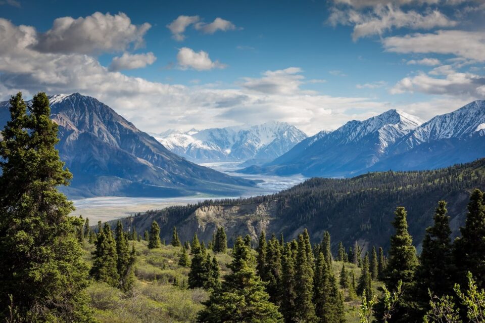 Snowy alpine mountain range under a clear sky