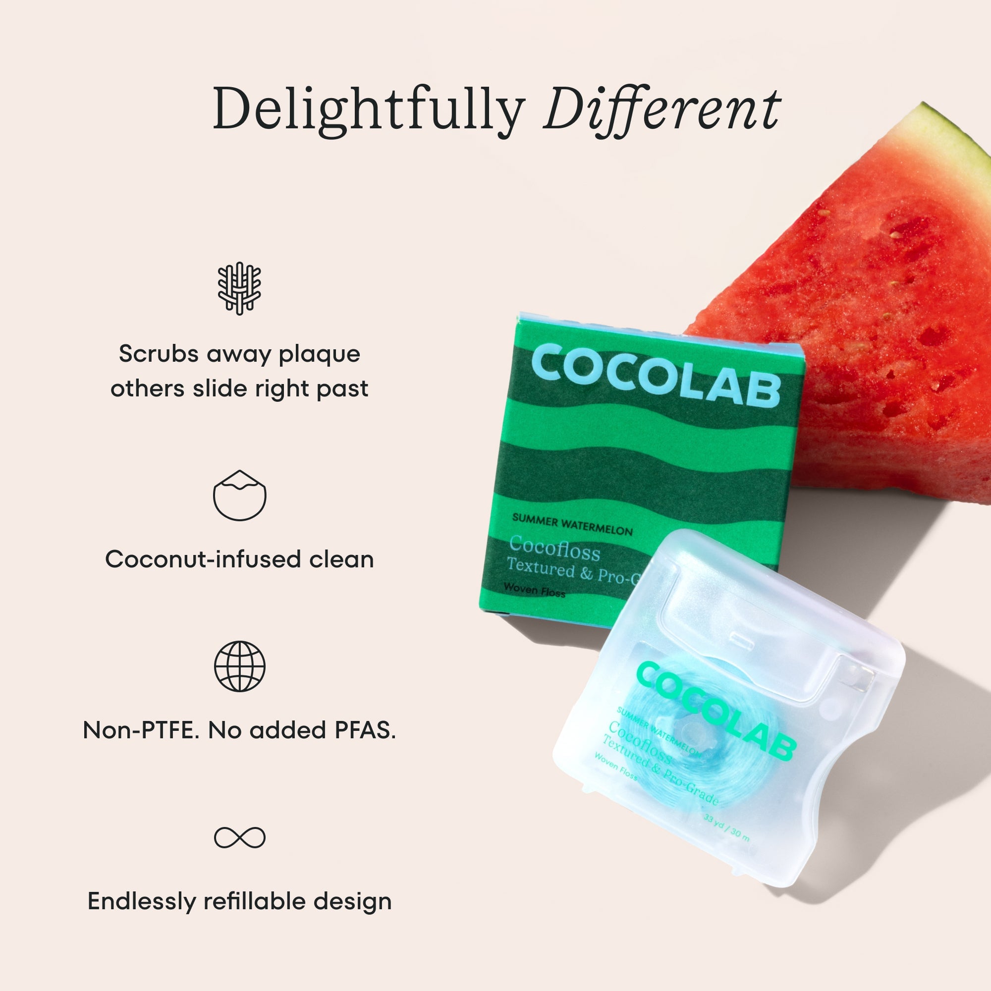 Cocofloss Summer Watermelon floss styled with colorful fruit