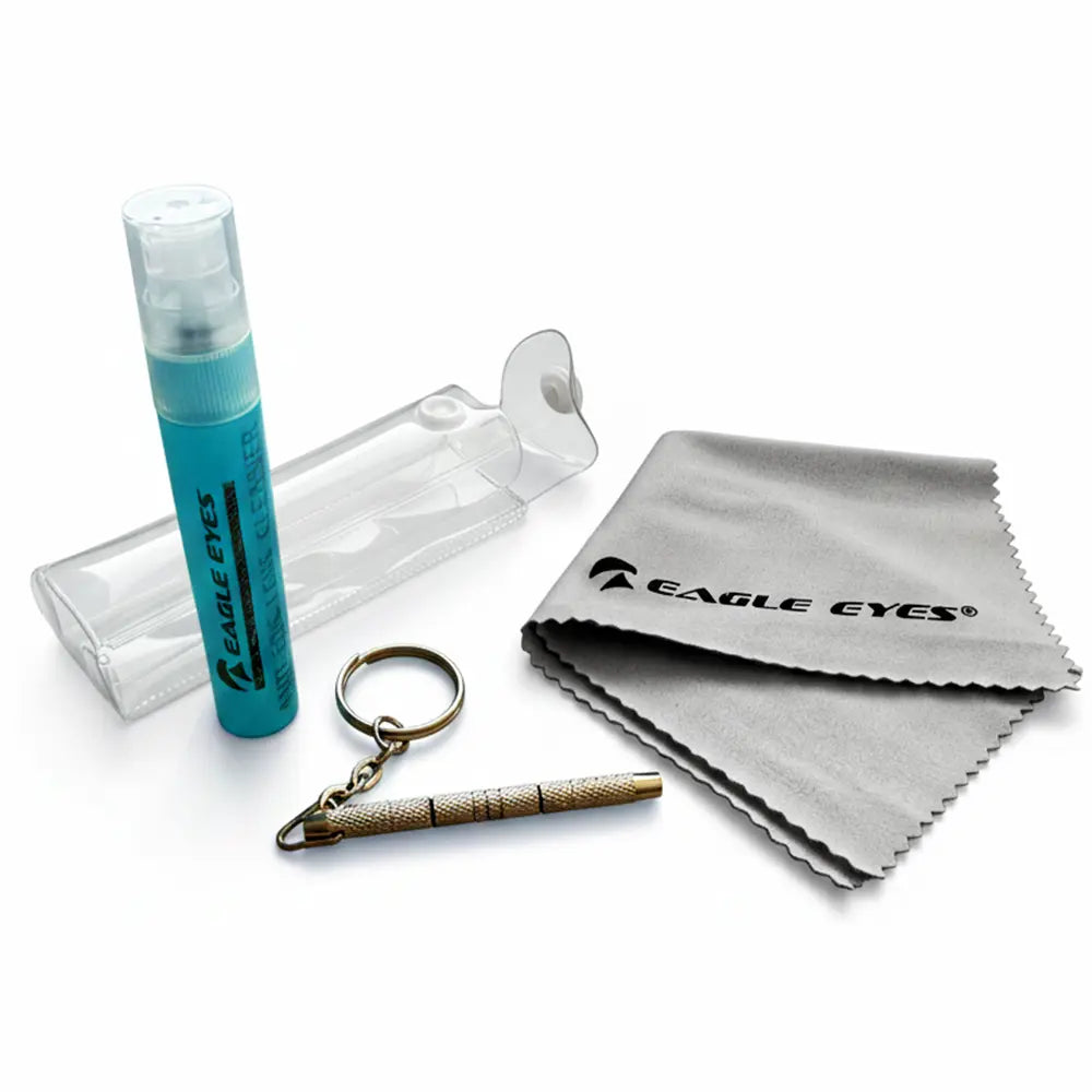 Kit de limpieza para lentes EagleEyes con spray, paño y herramientas
