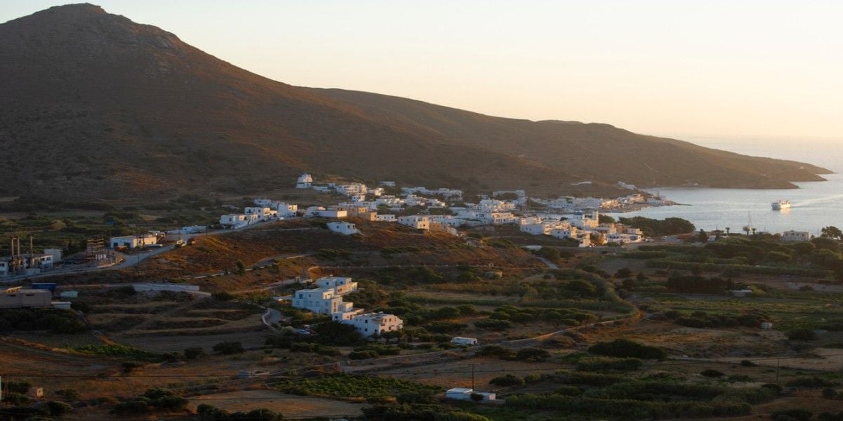 Katapola village and port on Amorgos at sunset