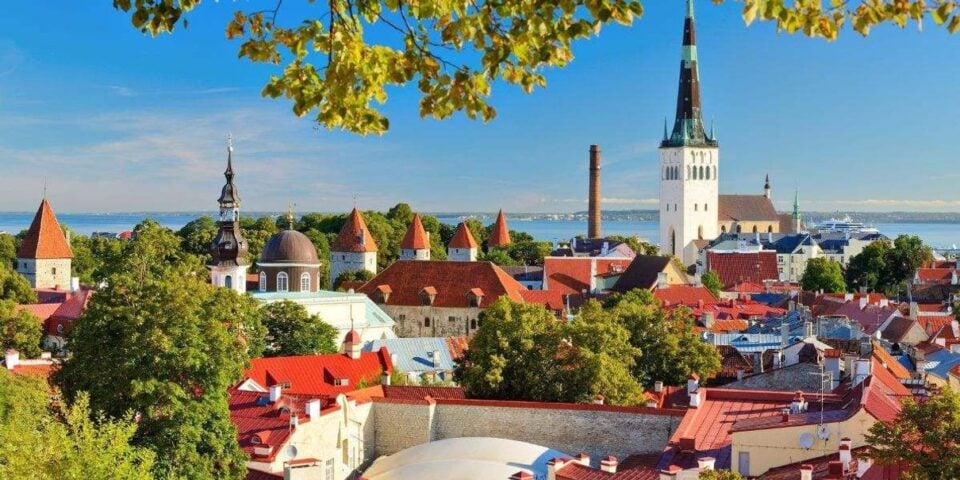 Tallinn old town seen from the harbour during a ferry trip