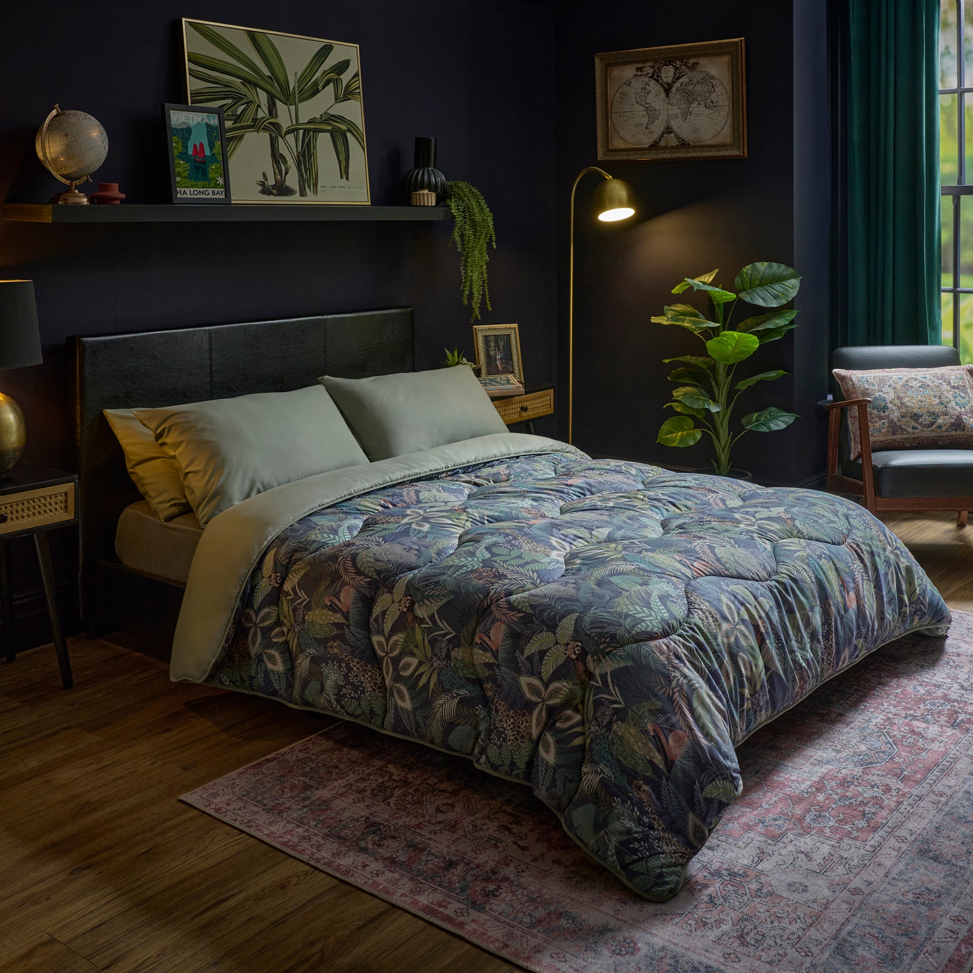 Night Lark Midnight Safari coverless duvet set in a styled bedroom
