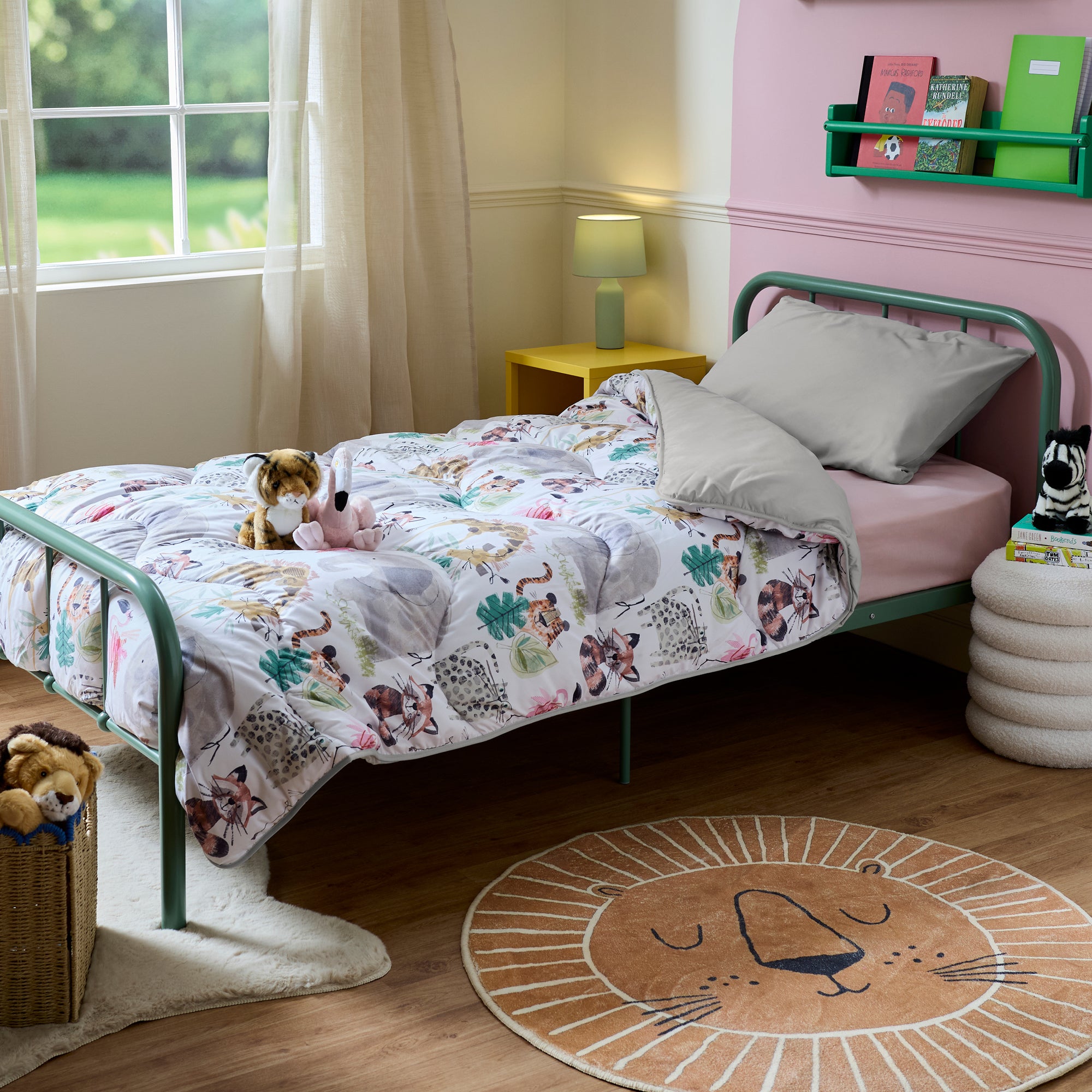Night Lark Party Animals coverless duvet set in a colourful bedroom
