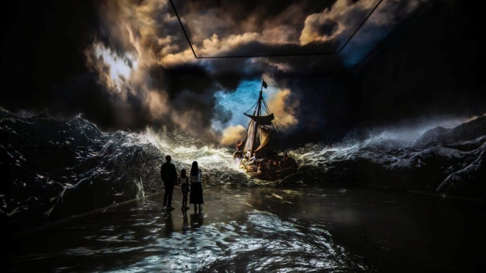 Projected seascape artwork in The World Around Us gallery at Frameless