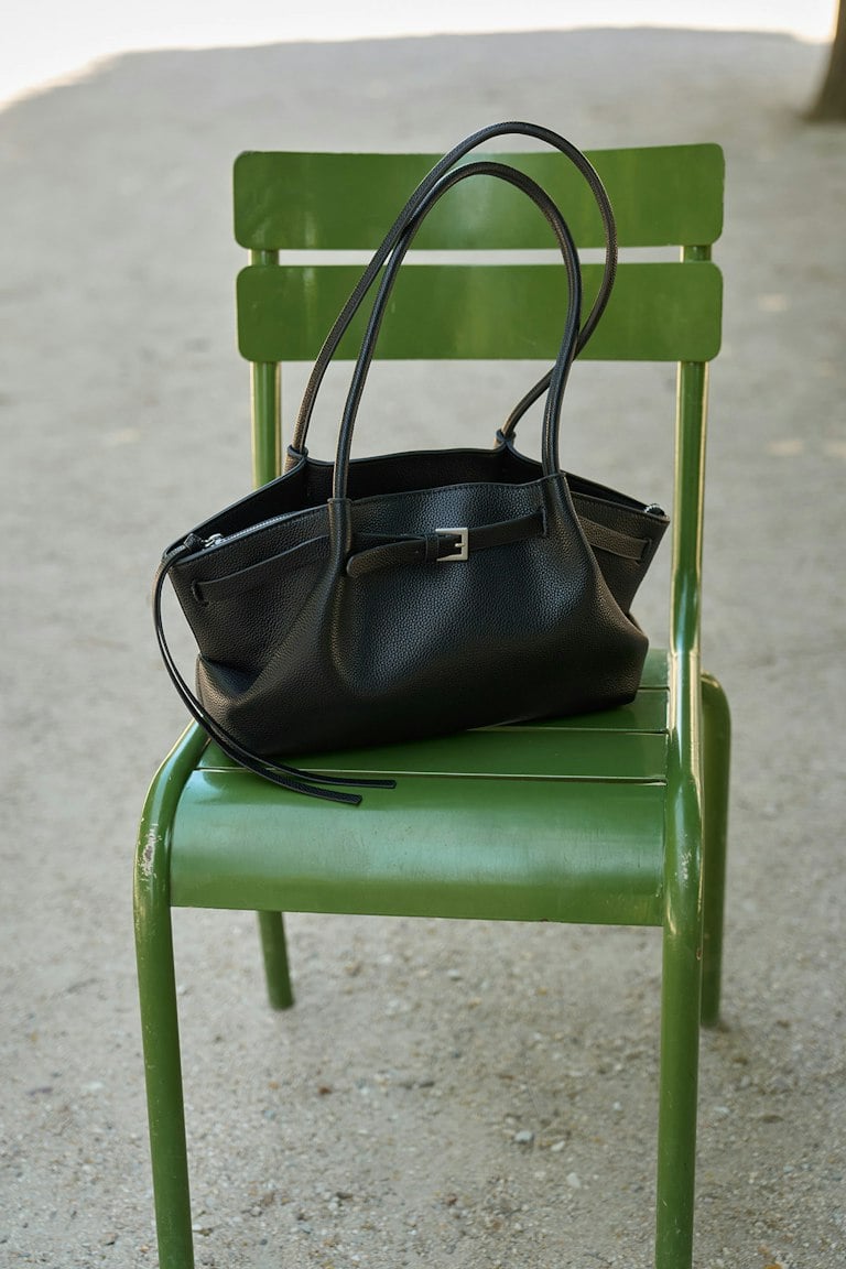 Gina Tricot black midi fold detail shoulder bag