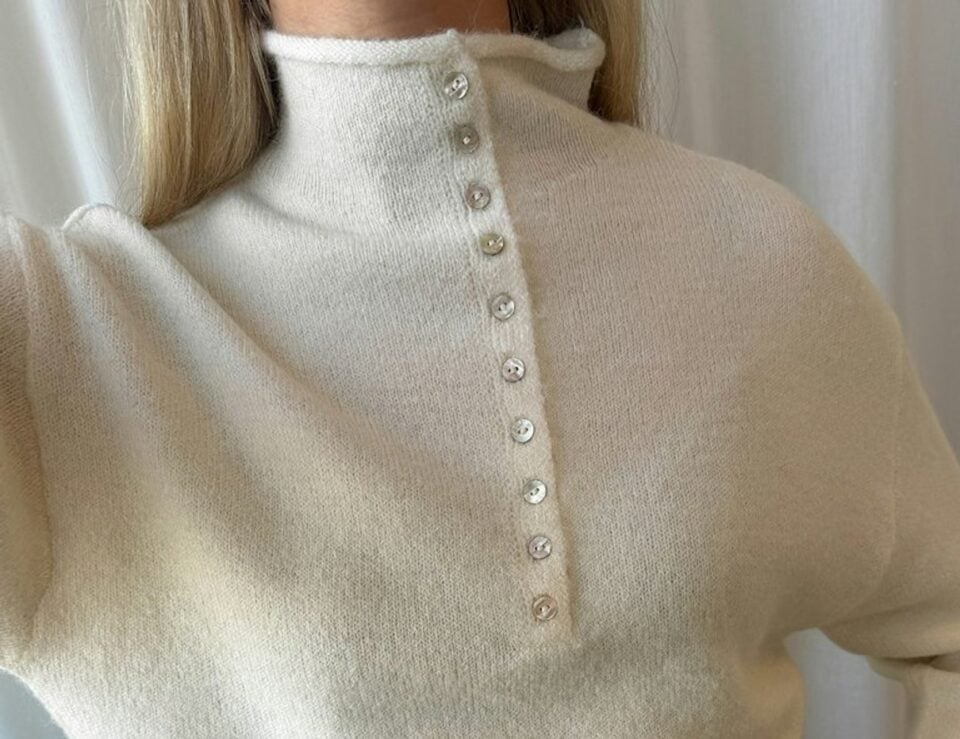 Gina Tricot wide sleeve knitted top in off-white