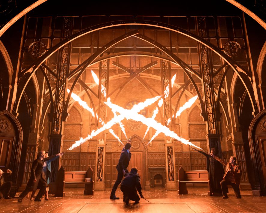 Actors performing a magical stage scene in Harry Potter and the Cursed Child