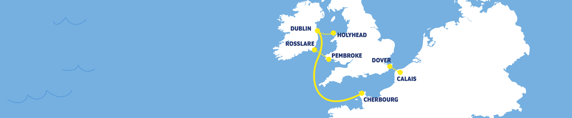 Carte de la route Dublin-Cherbourg d'Irish Ferries
