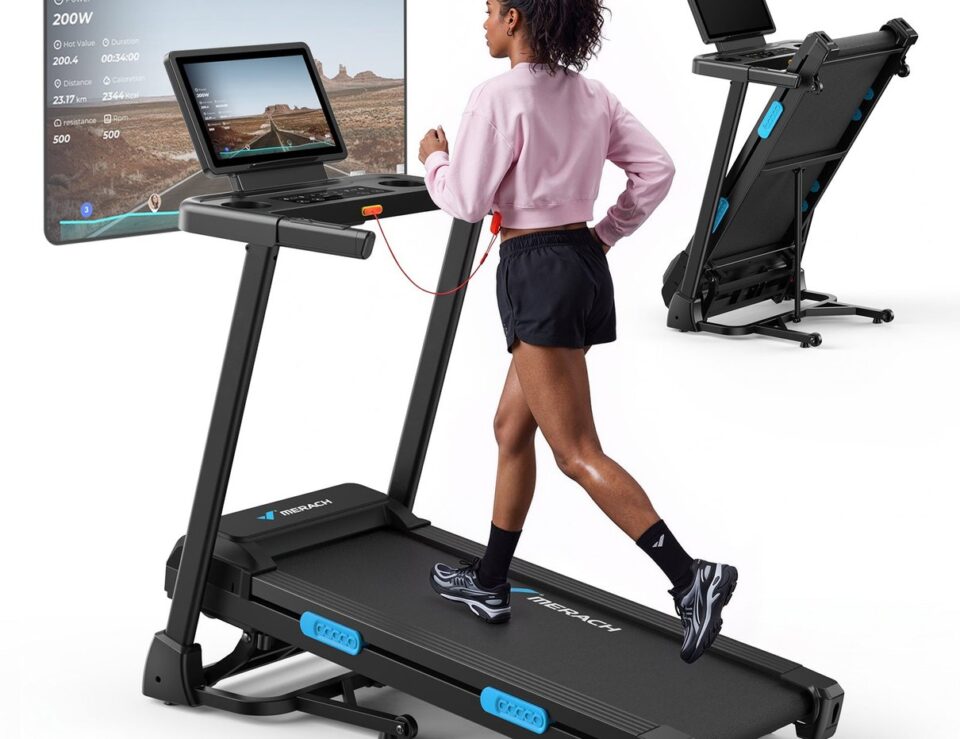 Merach Performance Folding Treadmill with colour screen and running deck