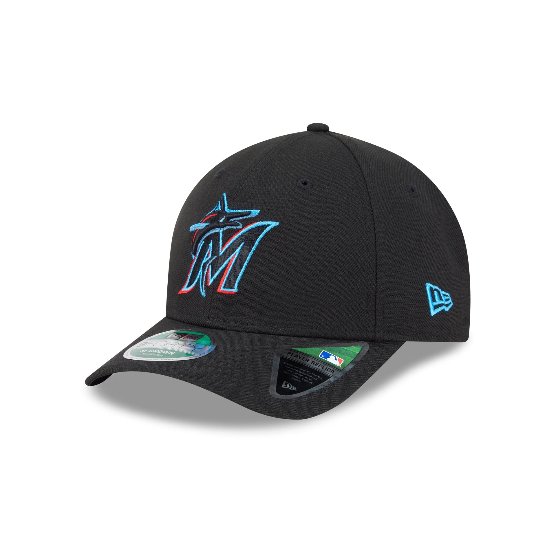 Gorra negra New Era 9FORTY M-Crown con cierre ajustable de los Miami Marlins
