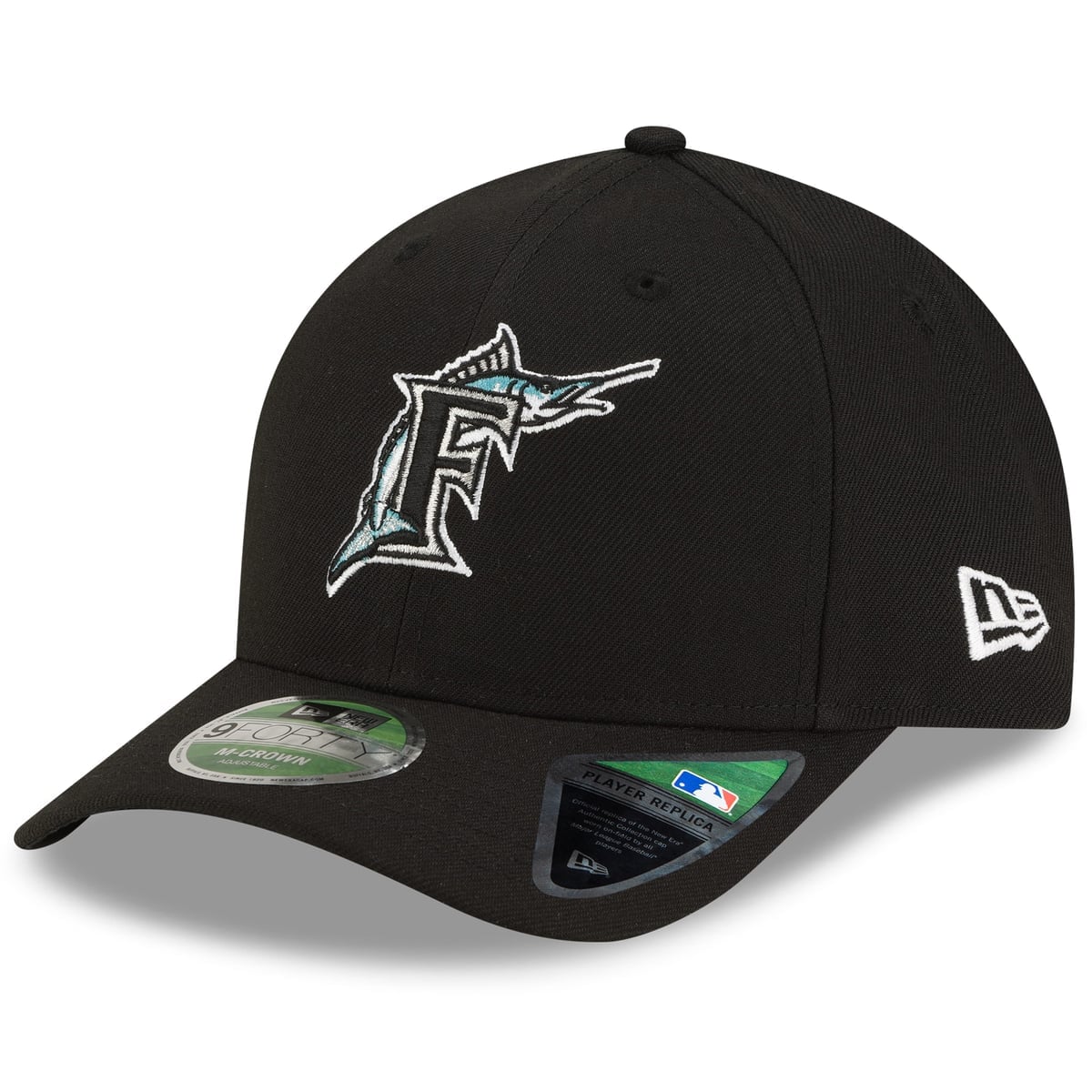 Black Miami Marlins New Era player replica 9FORTY adjustable hat