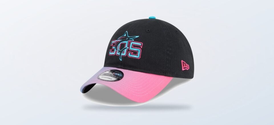 Black and pink Miami Marlins New Era City Connect adjustable hat