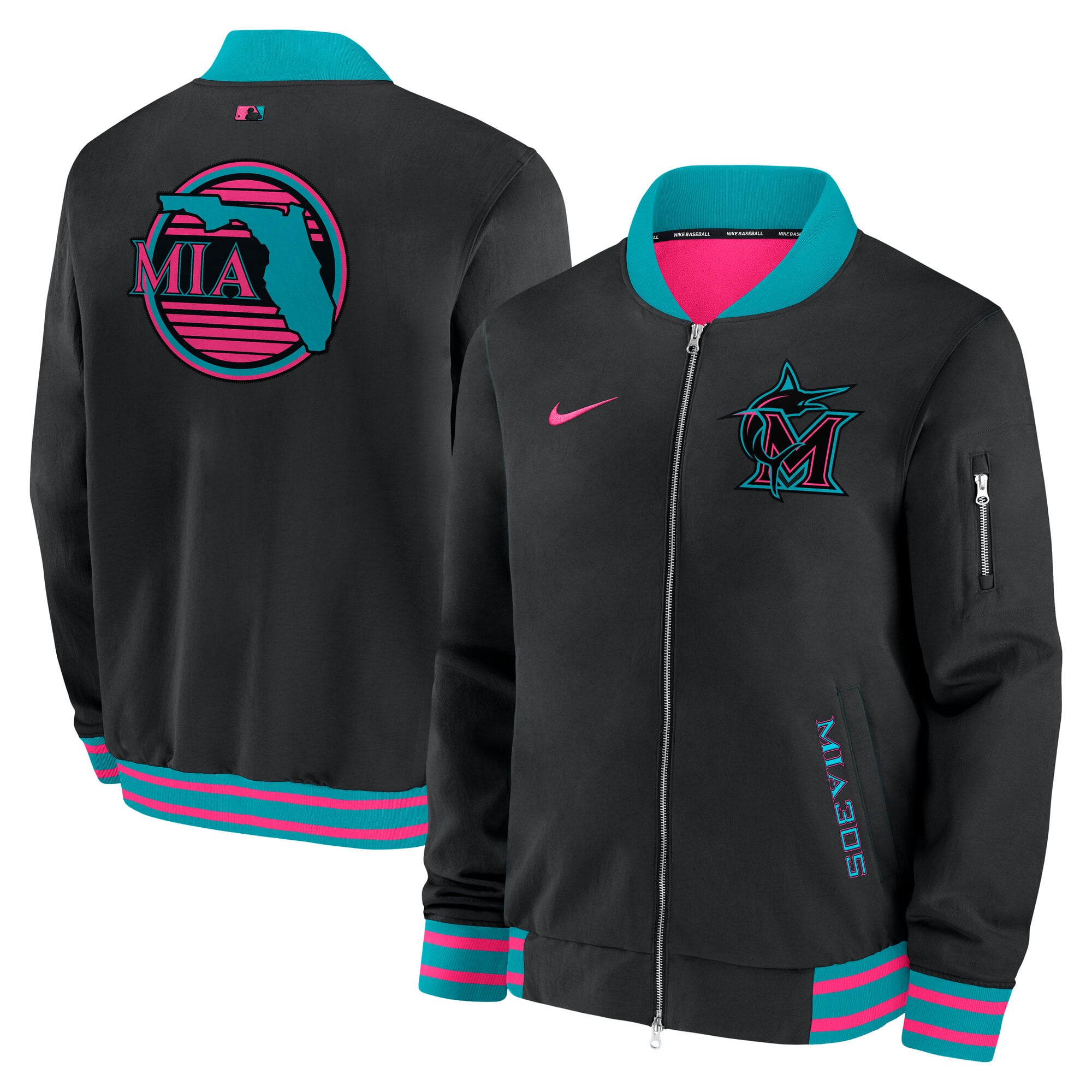 Miami Marlins black City Connect full-zip bomber jacket