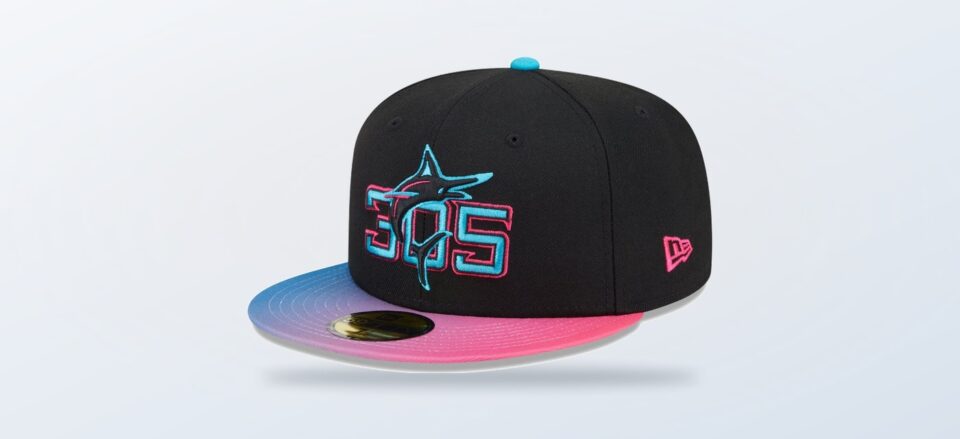 Black and pink Miami Marlins City Connect fitted cap