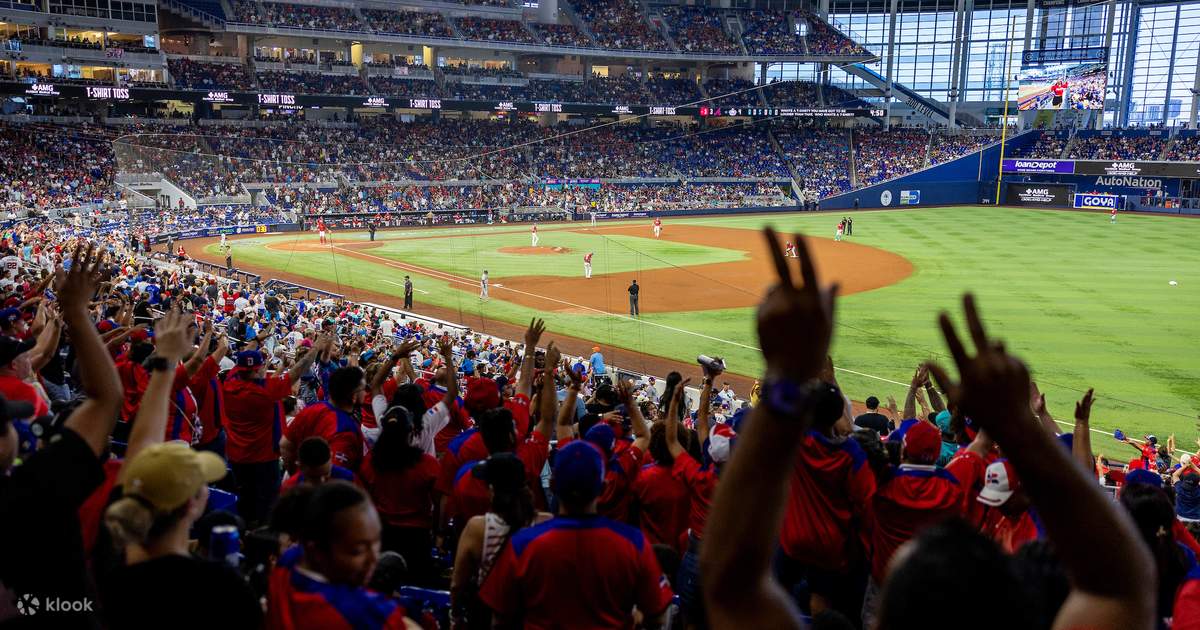 Fans cheering during a Miami Marlins game at loanDepot park