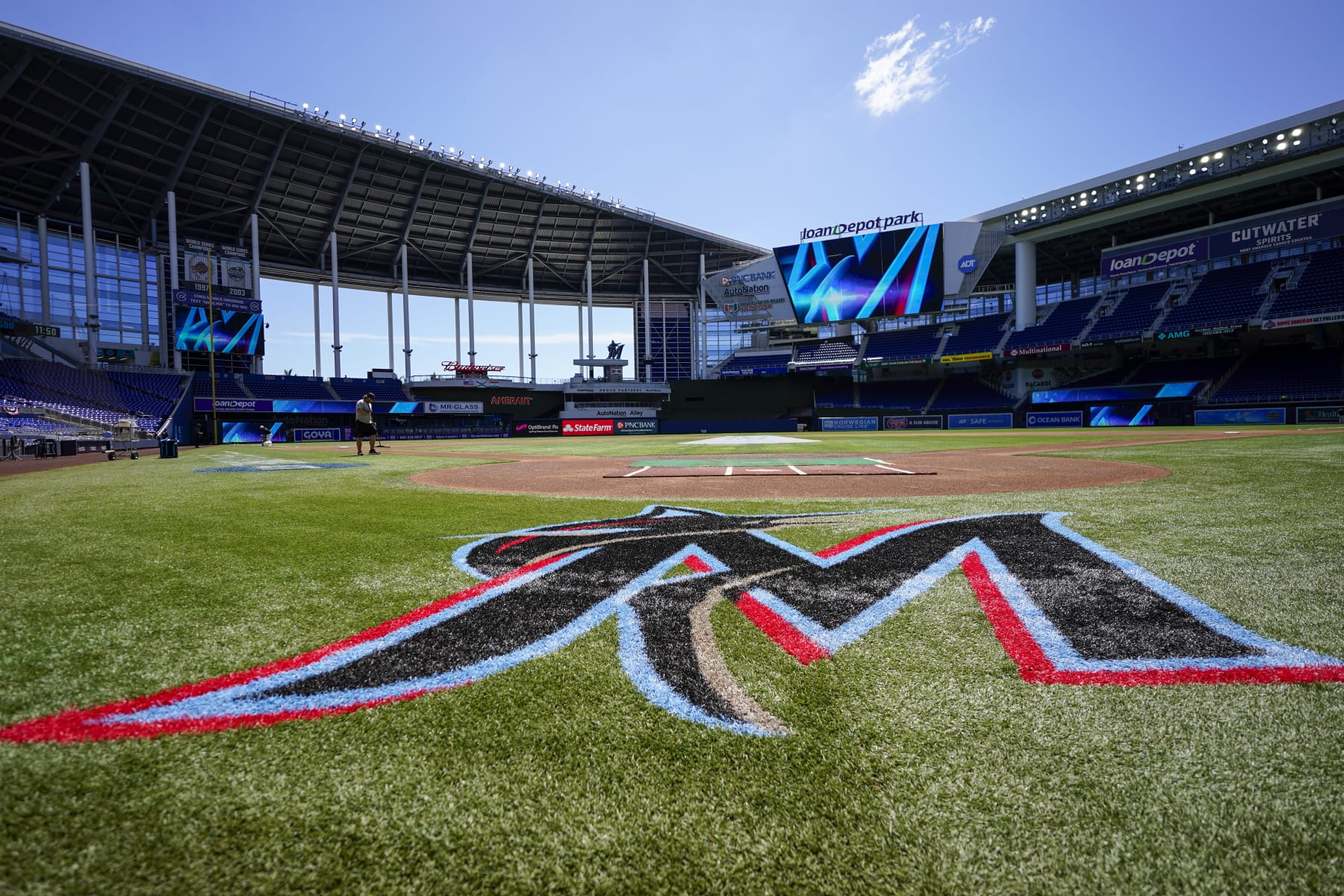 loanDepot park field ready for a Miami Marlins game