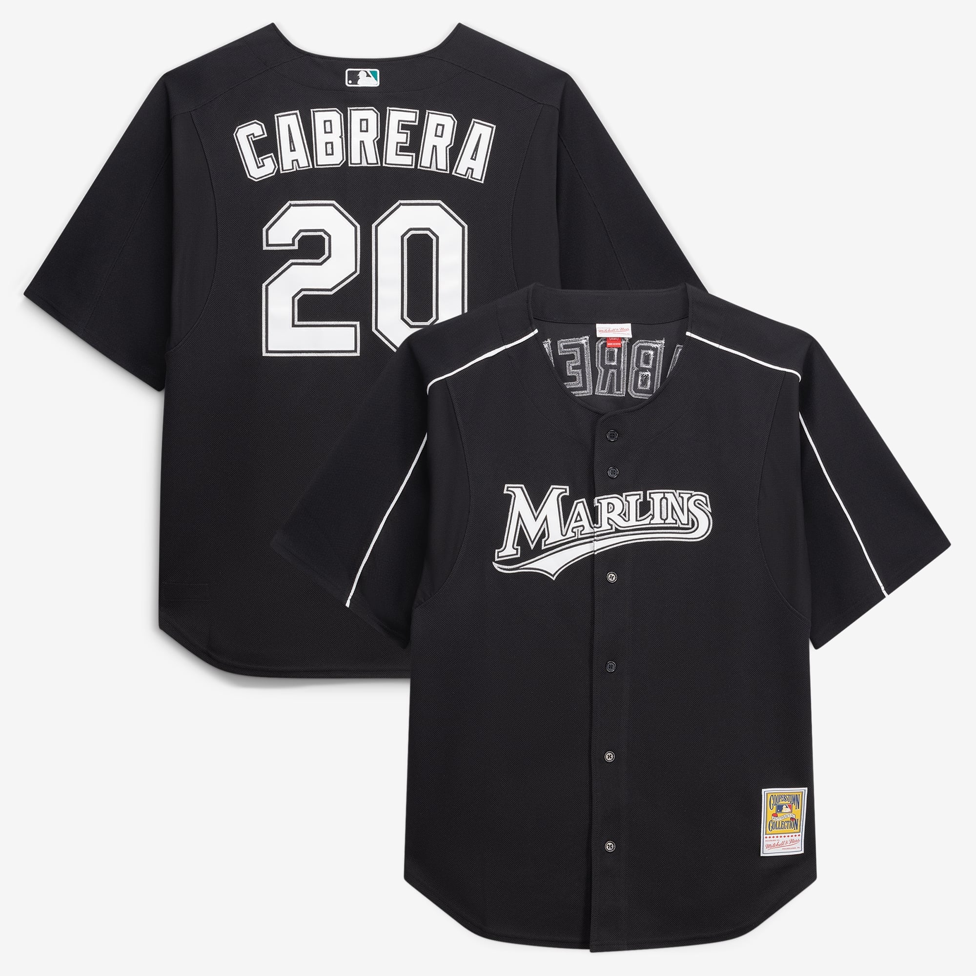 Miami Marlins Miguel Cabrera Mitchell and Ness black Cooperstown mesh batting practice jersey