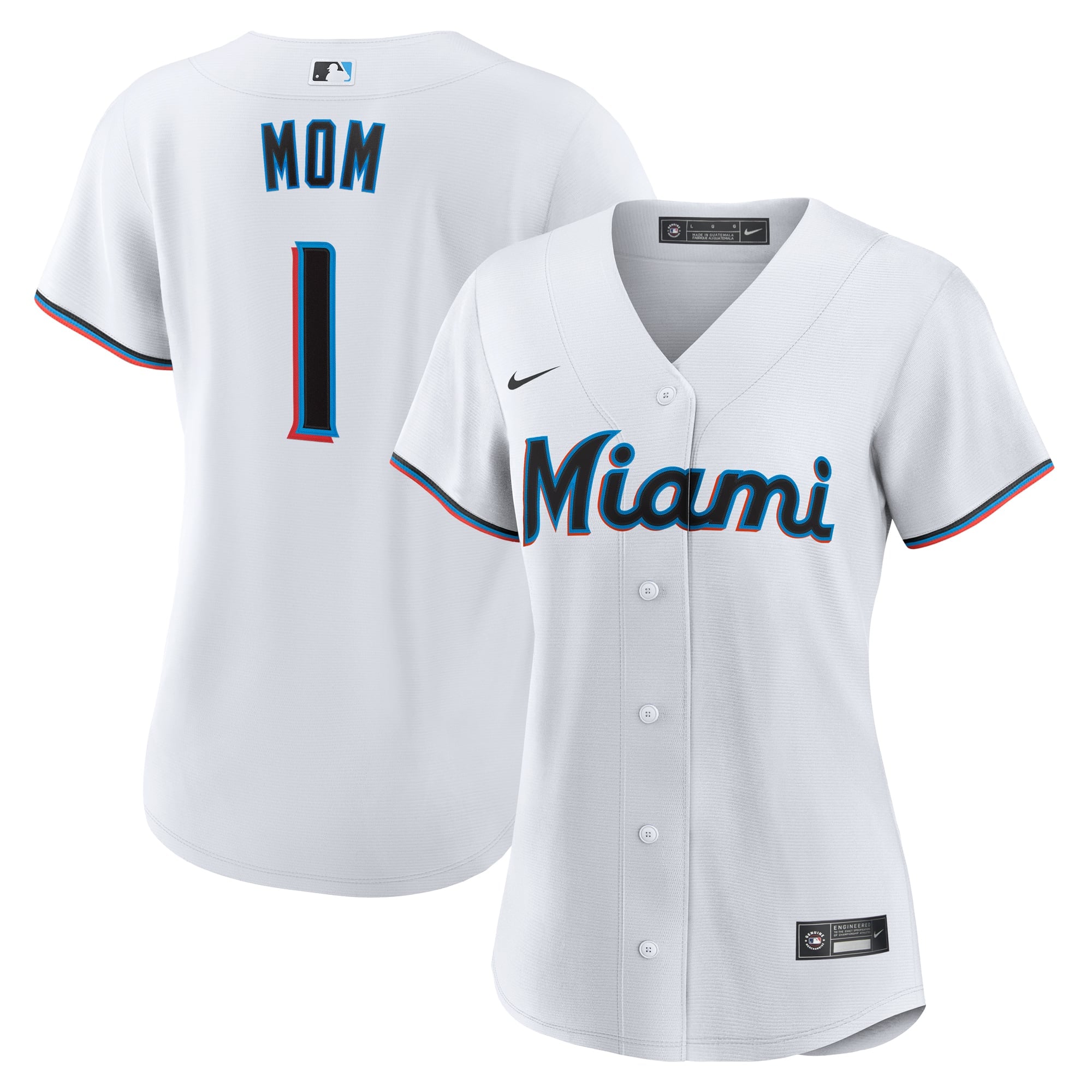 Miami Marlins Nike white number one Mom home replica jersey